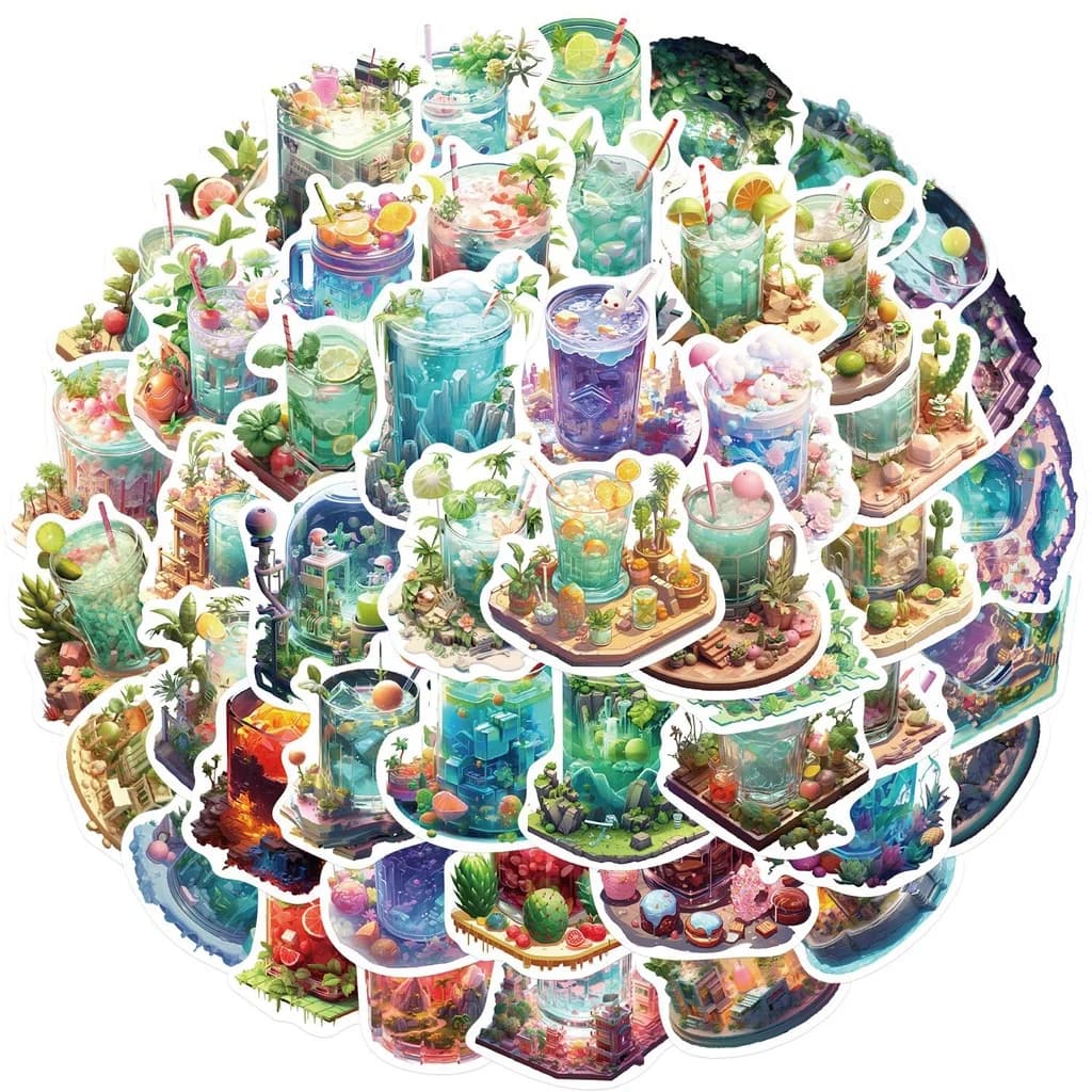 50PCS Micro World in The Cups Adesivi Graffiti impermeabili per casco Conto a mano Astuccio Decalcomanie BulingBulingStickers Store
