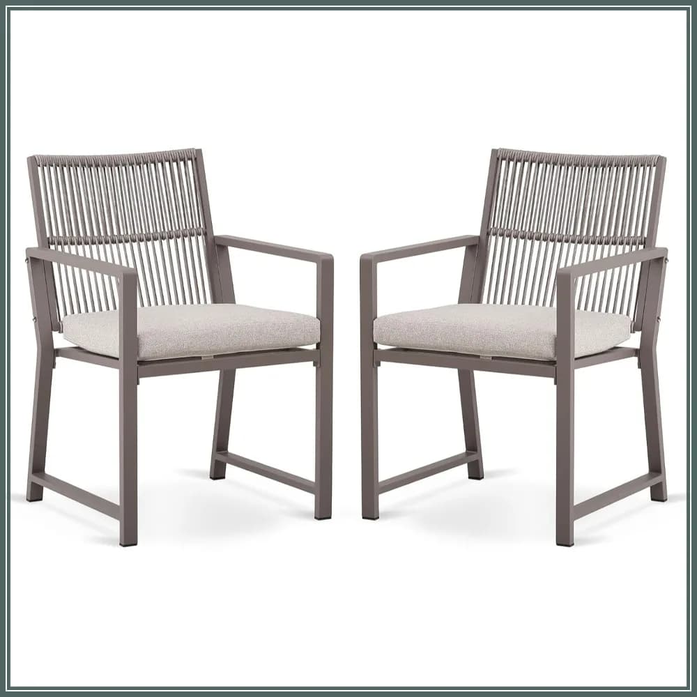 Sedie da pranzo in vimini e rattan resistenti, set da 2, supportano 180 kg, schienale ergonomico, cuscino rimovibile per patio, giardino, veranda