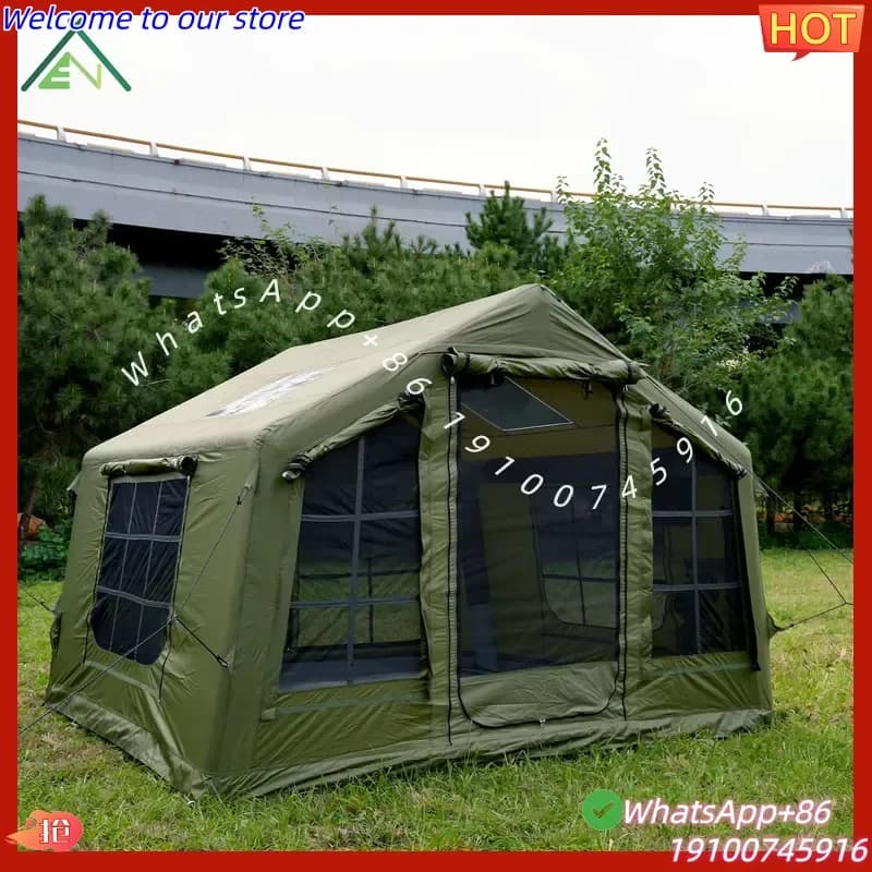 2026 Army Green 8 Square Meter Four-season 2-3 Person Heavy Waterproof Inflatable Camping Tent with One Bedroom & Living