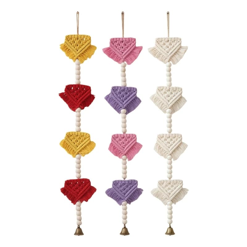 KX4B Handcrafted Macrames Woven Pennant With Wooden Beads And Metal Bells For Children Space And Nursery Decoration Gift