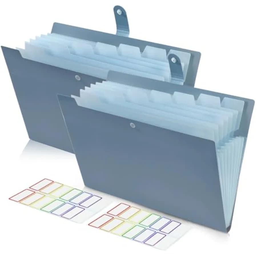 2Pack Accordion File Organizer Expanding File Folder with 8 Pockets, Bulk Letter Size Portable Paper Document Organizer for Off