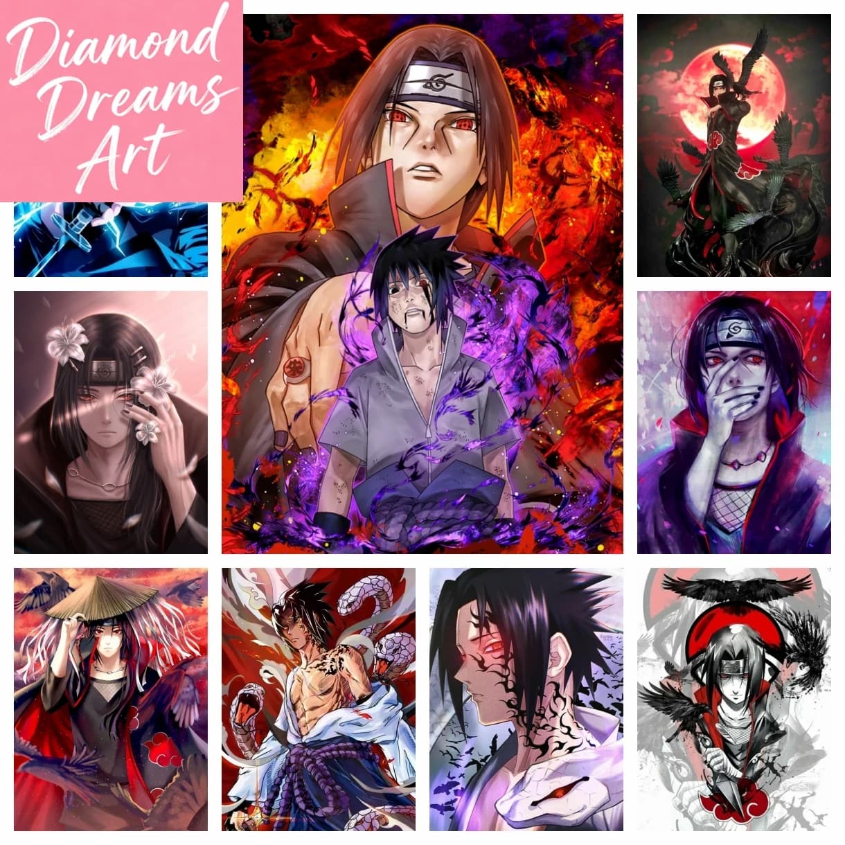 Quadro Senza Cornice, Pittura Diamante 5D Fai da Te Uchiha Itachi, Mosaico Naruto, Arte Cartoon, Ricamo a Punto Croce, Strass, Decorazione Casa, Bambini