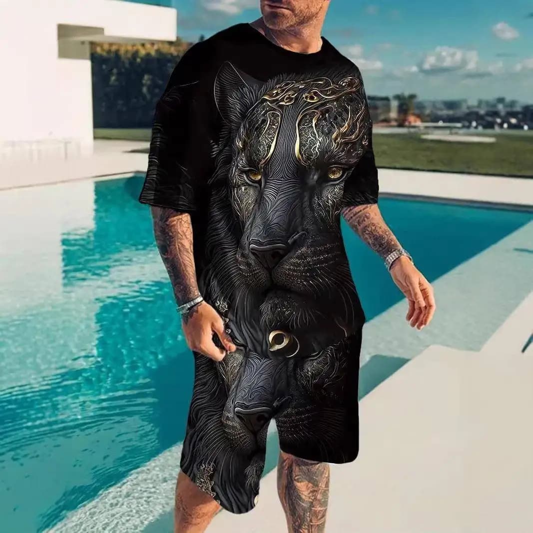 Men's Casual Two-Piece Set Short Sleeve T-Shirt And Shorts Spring Season Short Sleeve Top And Short Length Bottoms
