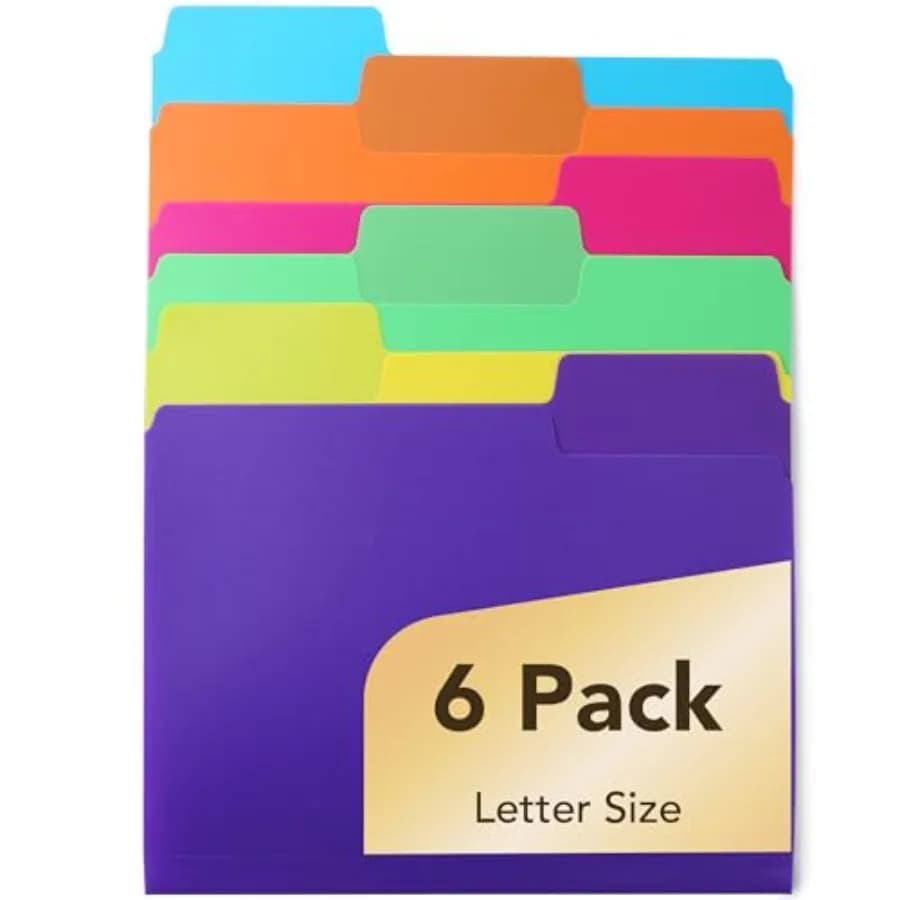 File Folders, 1/3 Cut Tab, 6 Pack, Assorted Colors, Letter Size, Colored File Folders, Letter File Folders