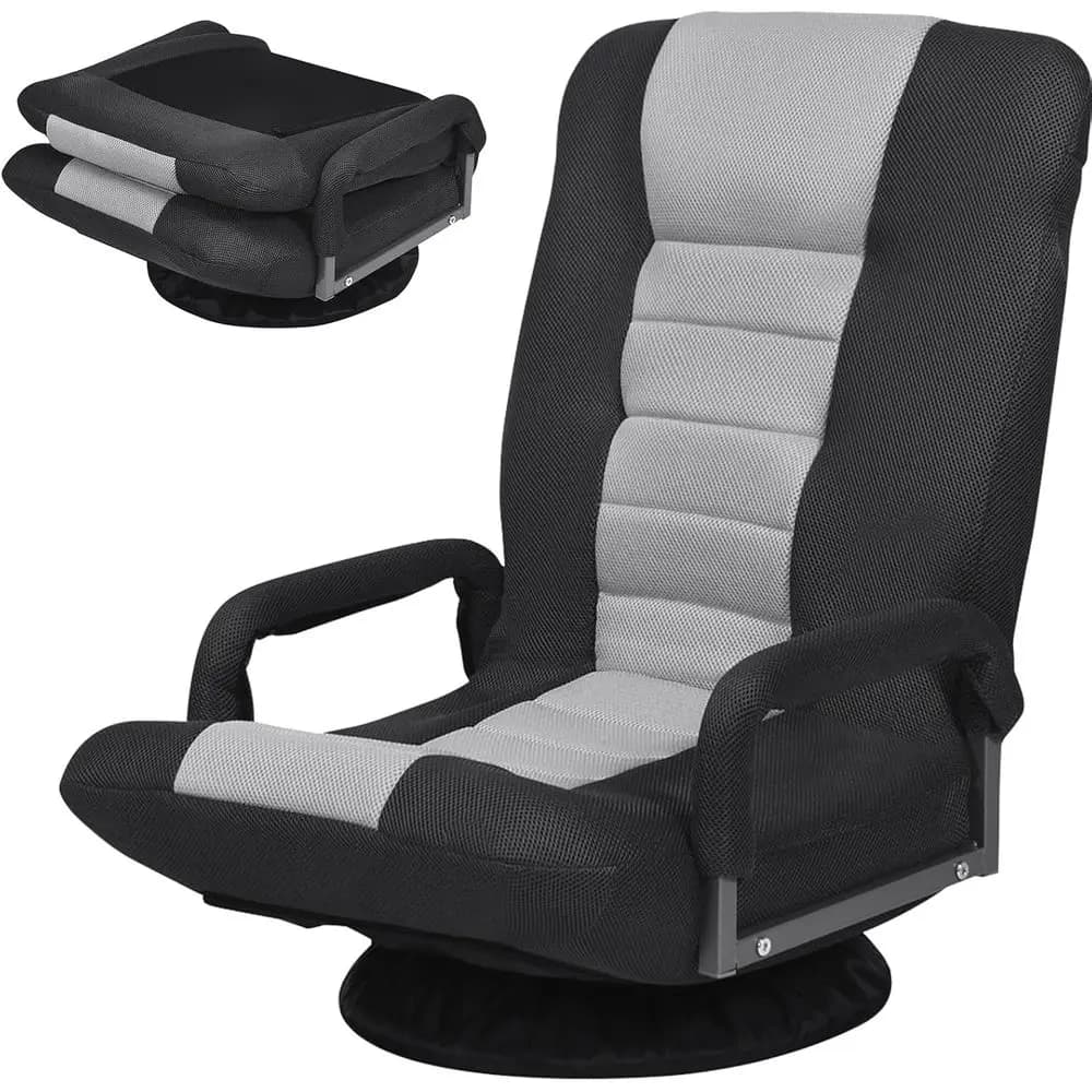 360 ° Sedia da Gaming Ergonomica Girevole con Braccioli, Reclinabile, Schienale Imbottito, Funzione Dondolo per Gaming o Relax, Nero/Grigio