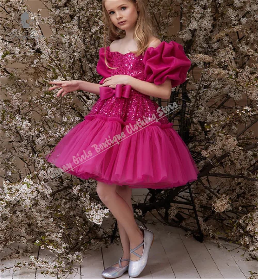 Elegante abito da ragazza di fiori con paillettes per la festa di nozze Spettacolo Comunione per bambini Occasioni formali Abito da personalizzazione per ragazze