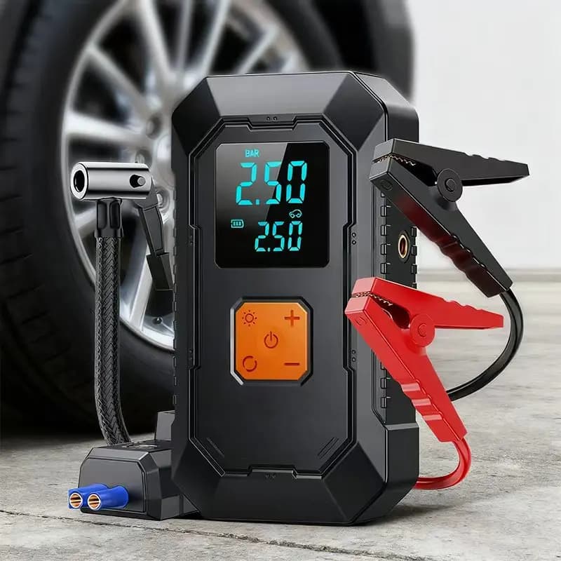 Avviatore di emergenza per auto Pompa d'aria Illuminazione della banca di potere Compressore d'aria portatile Avviatori di batteria per auto 4 in 1 Gonfiatore per pneumatici automatico