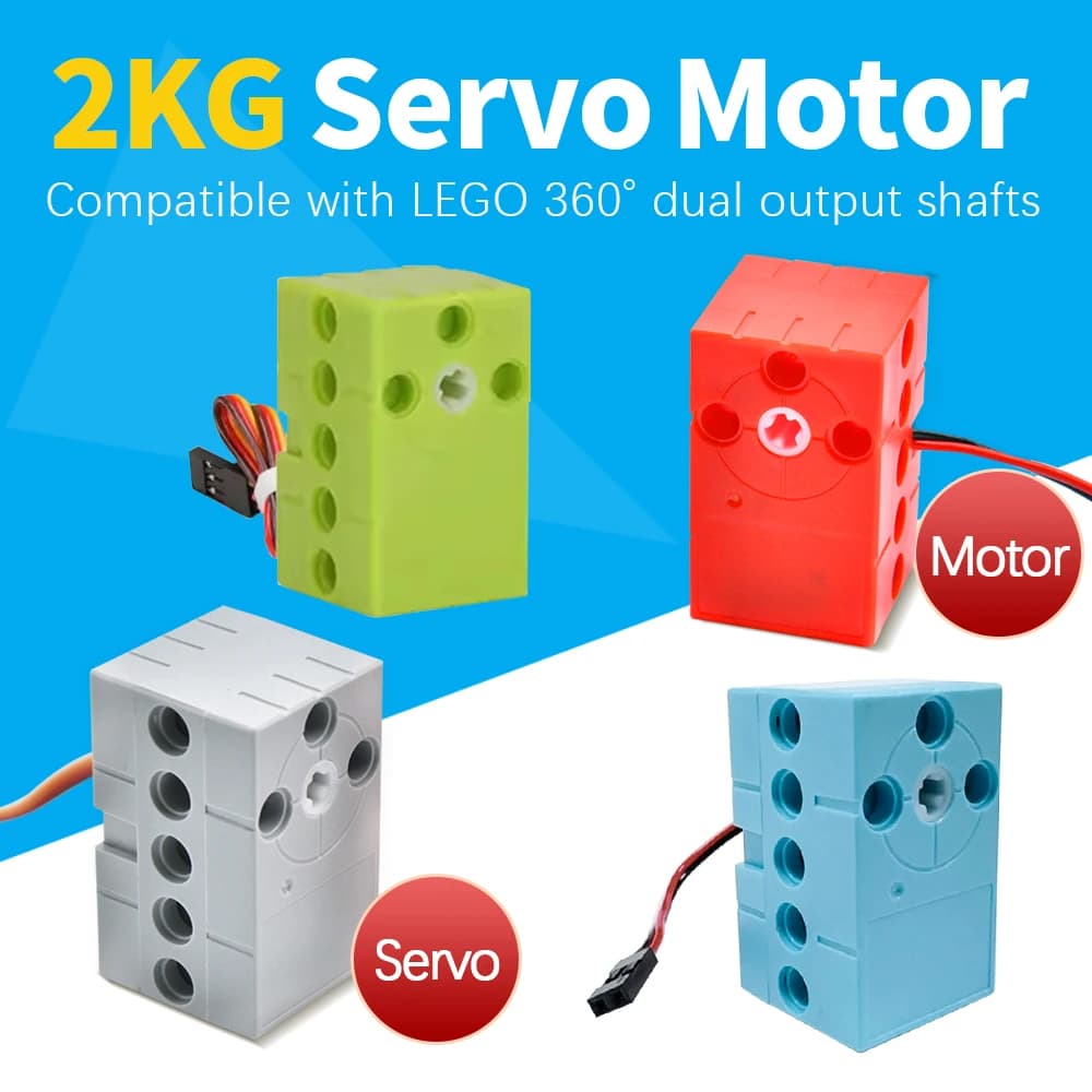 kidsbits Versione 2 Programmabile 2KG Servo verde grigio da 360 gradi e motore rosso blu compatibile con i progetti di blocchi di costruzione LEGO