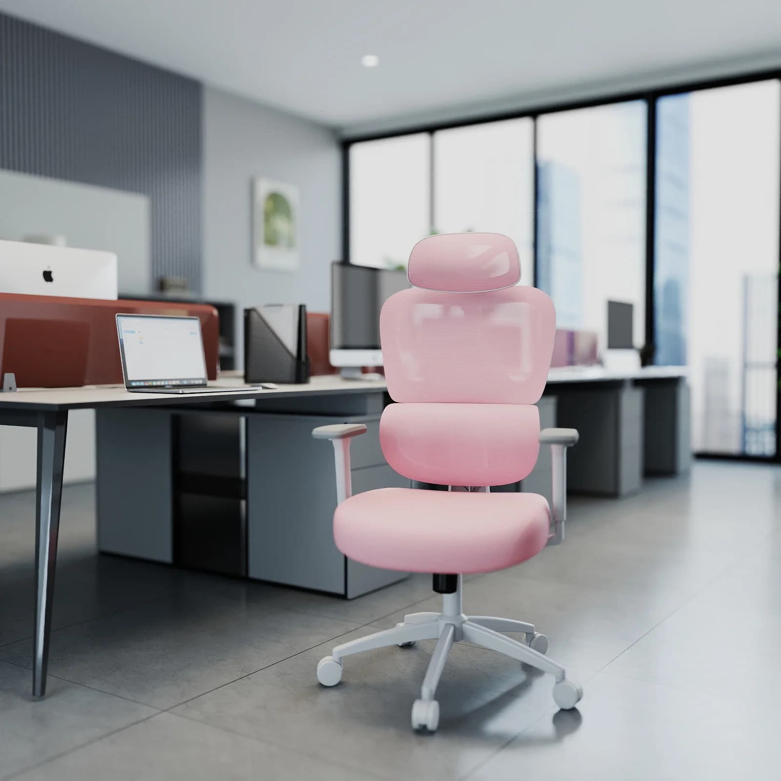 Sedia da scrivania ergonomica, sedia da gioco con schienale alto e braccioli regolabili in rete di supporto lombare
