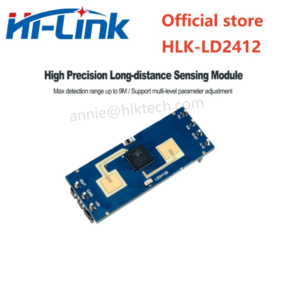 Hilink Nuovo HLK-LD2412 Modulo di rilevamento della presenza umana da 24 GHz Sensore Radar a onde millimetriche Rilevamento grandangolare 9 m ± 75 ° Casa intelligente