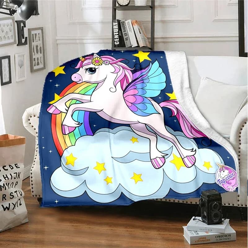 3D cartoon fantasy unicorn coperta di lino calda e morbida adatta per soggiorno, camera da letto, letto, divano, escursionismo, tempo libero