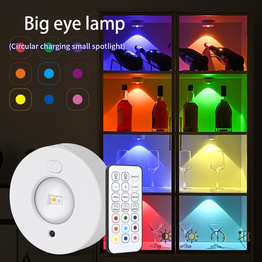 Faretto a LED senza fili Luci per armadietti Luce notturna ricaricabile con telecomando 5V RGB Bianco dimmerabile Armadio Figura Armadio