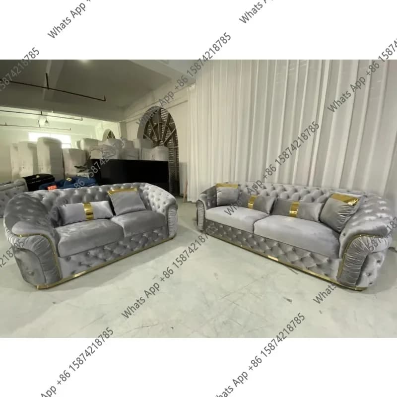 Divano e poltrona angolare in velluto J C Plush, set di mobili per soggiorno con gambe in legno