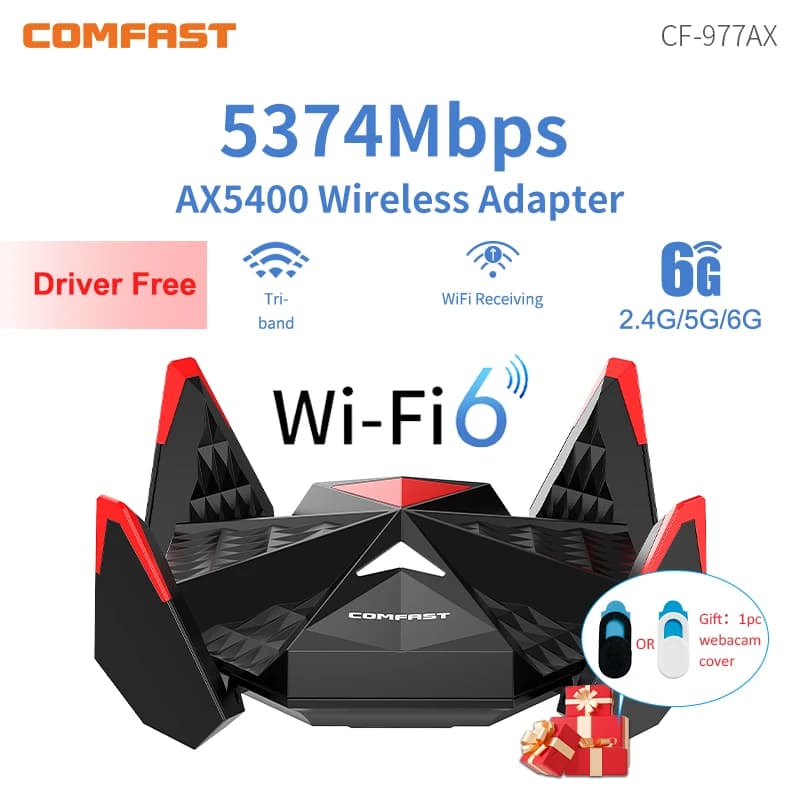 Adattatore WiFi USB COMFAST AX5400 WiFi6 con 4 Antenne, Dongle WiFi per E-sports, WPA3 RTL8832CU, Scheda di Rete 2.4G/5G/6G per Win10/11