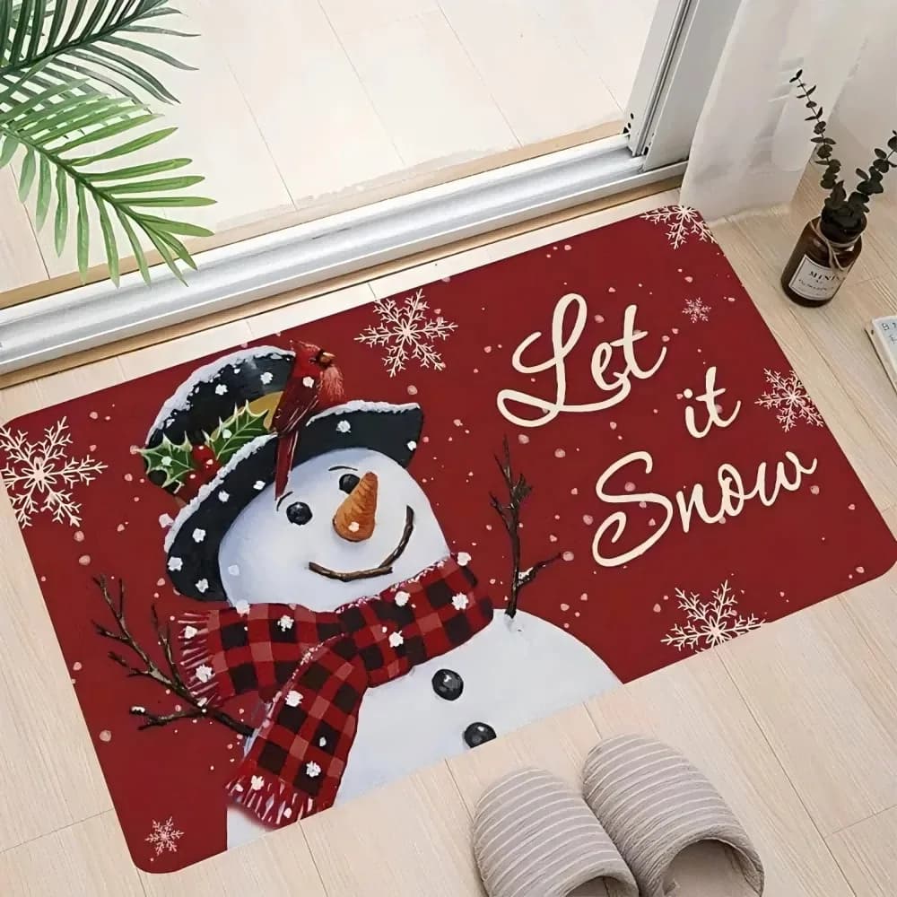 Snow shoe Welcome Mat with snowflakes and hearts Winter Zerbino Mat for indoor/outdoor non-slip Carpet for Christmas decorations for the house