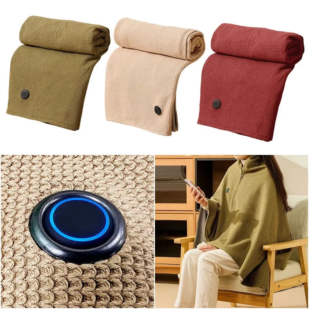Scialle coperta riscaldato USB indossabile con tre livelli di riscaldamento e Power Bank da 5000 mAh per un comfort accogliente ovunque