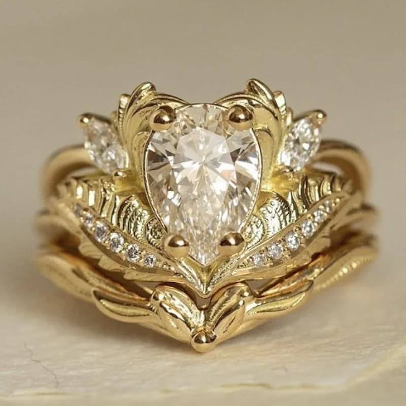 Anello da donna personalizzato di lusso leggero con zirconi a forma di goccia in stile corte, nuova moda europea e americana