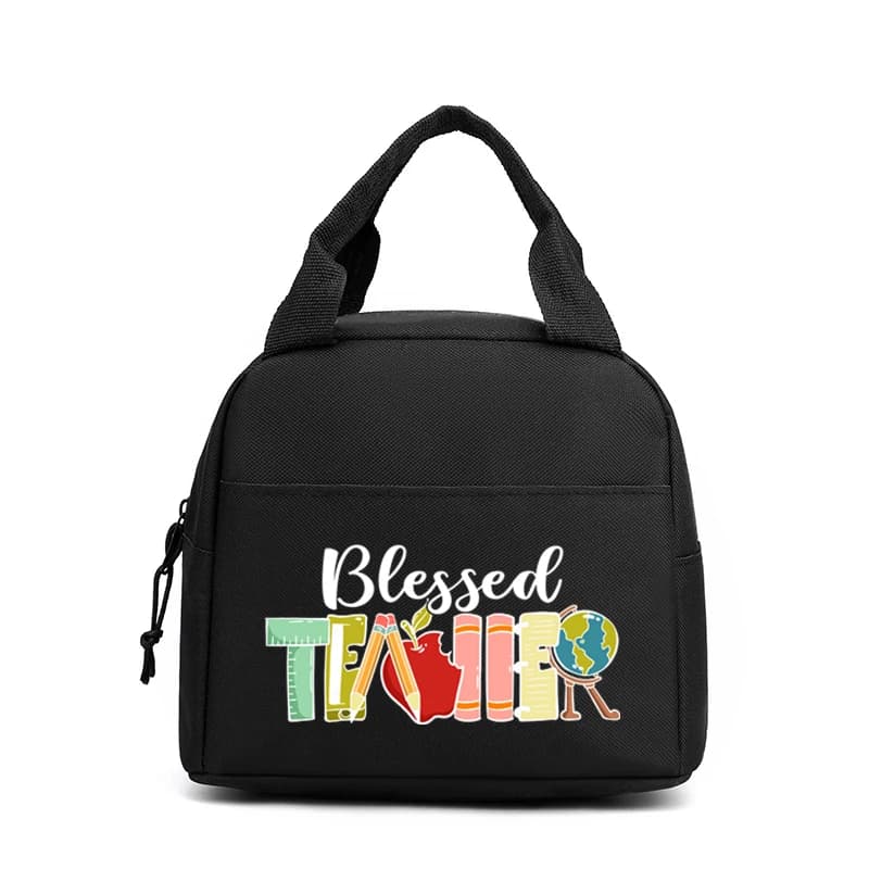 Blessed Teacher Print Women Men Lunch Bag Fashion Apple Pencil Globe Portable Insulated Bags School Multifunctional Food Handbag