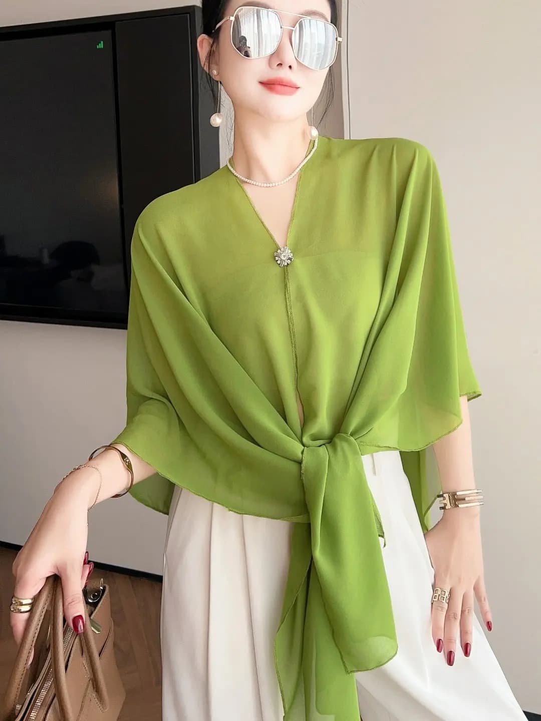 Elegant V-Neck Shalwar Kameez Women's Summer Loose Slimming Cloak Sunscreen Cover up Unique Beautiful Top Small Shirt