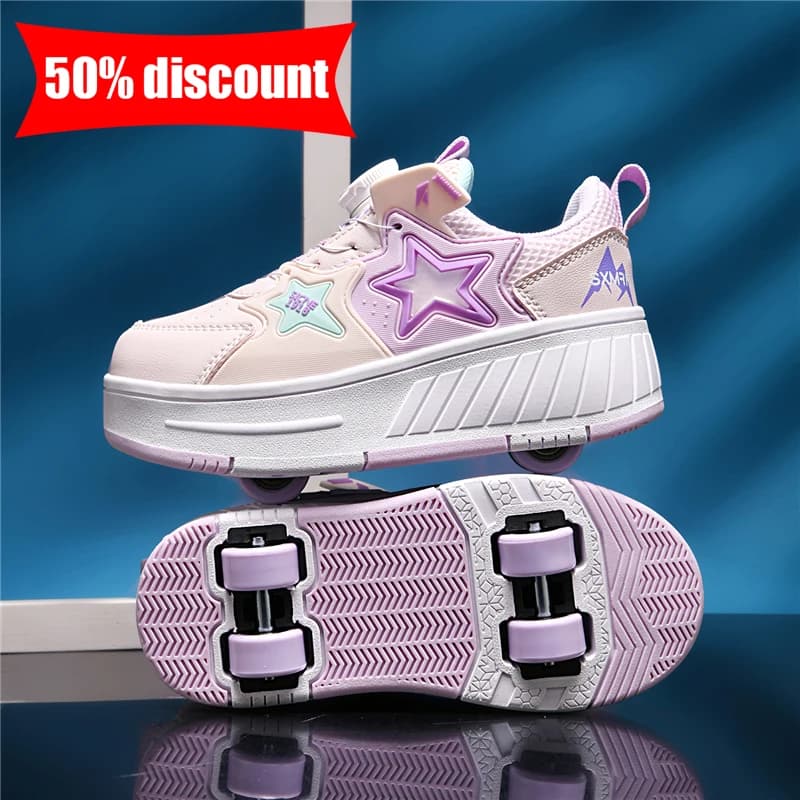 Pattini a rotelle per bambini Scarpe sportive scorrevoli per esterni staccabili a quattro ruote Ragazze Comode scarpe da intrattenimento per bambini