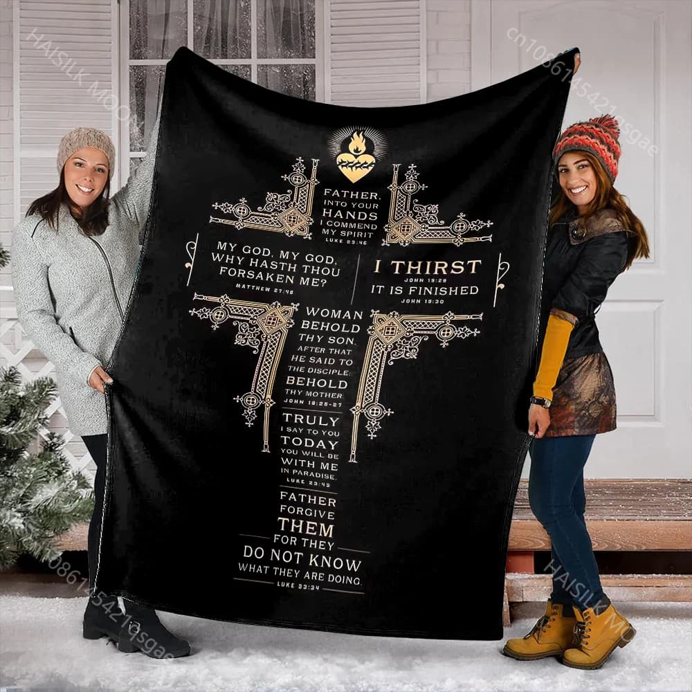 1 coperta con stampa di croci dorate a tema biblico, coperte da preghiera per credenti, adatte per casa, divano, campeggio, viaggi, auto