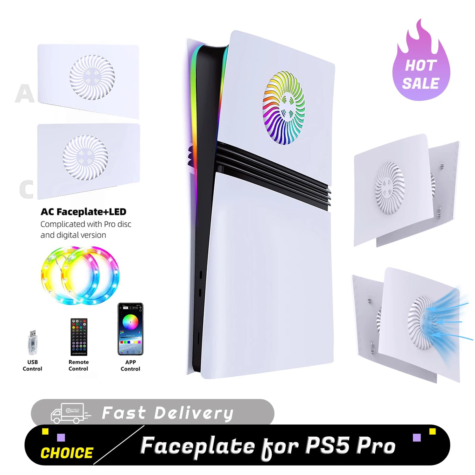 Per PS5 Pro Console Piastra frontale Copertura console Guscio rigido in ABS Guscio rigido antigraffio con custodia protettiva per sfiato di raffreddamento