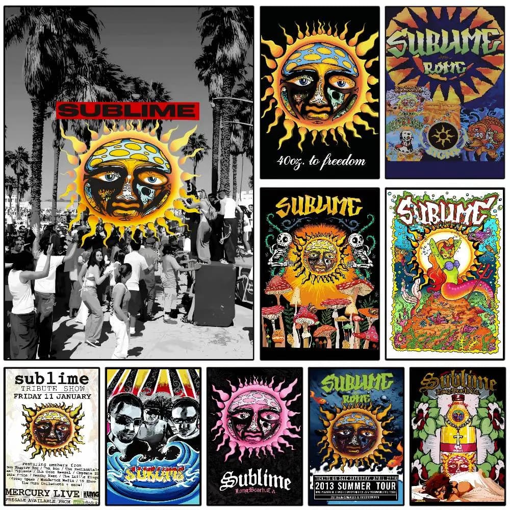 S-Sublime Classic Band Poster Removable Wall Sticker Self Adhesive Art Mural Home Office Living Room Dining Room Wall Decor