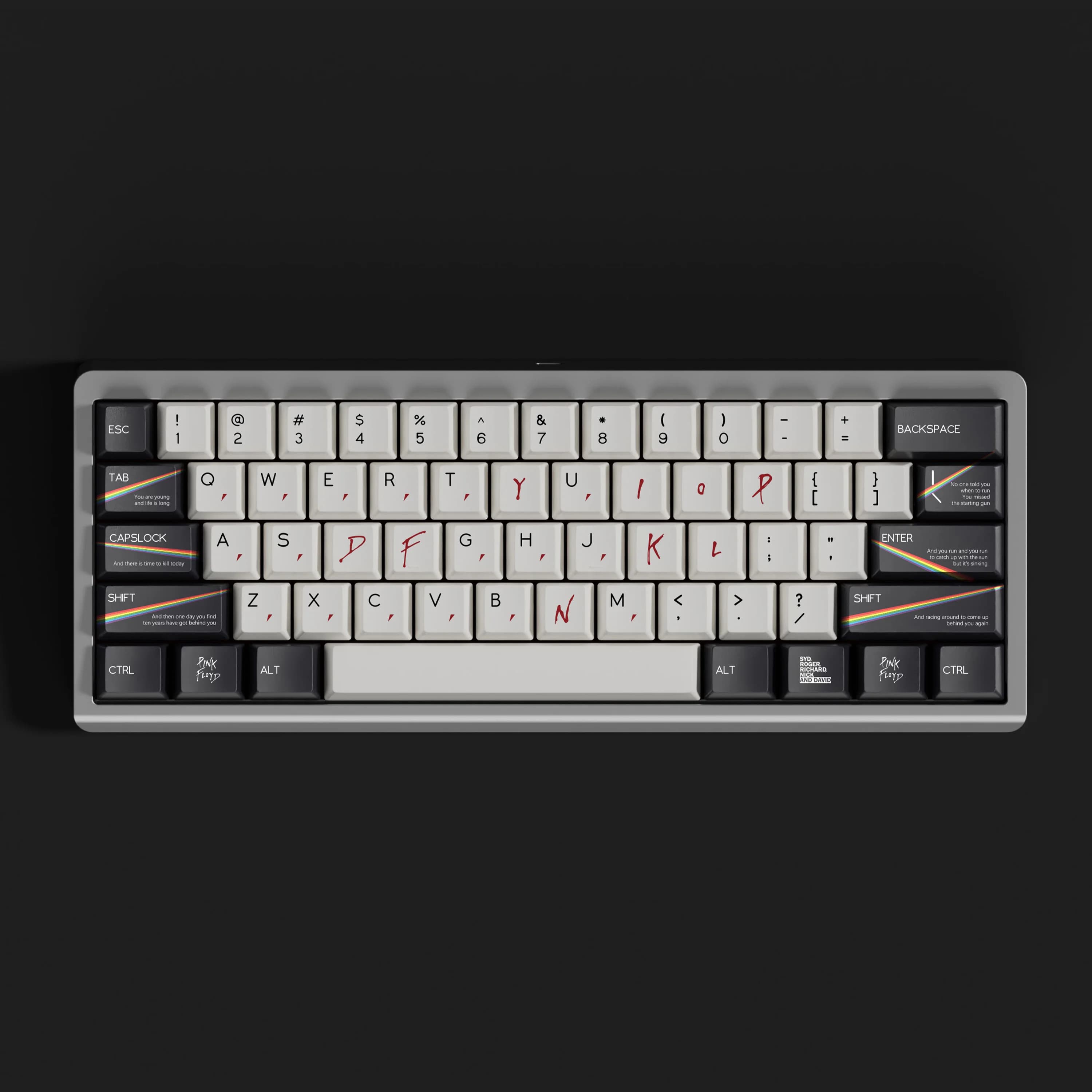 Un set completo di copritasti neri Dye-Sub Chreey Pbt personalizzati per tastiera meccanica, inclusi 7U compatibili ALICE