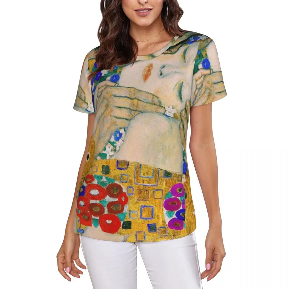 T-shirt The Kiss di Gustav Klimt da donna, a maniche corte, girocollo, in cotone, streetwear estivo