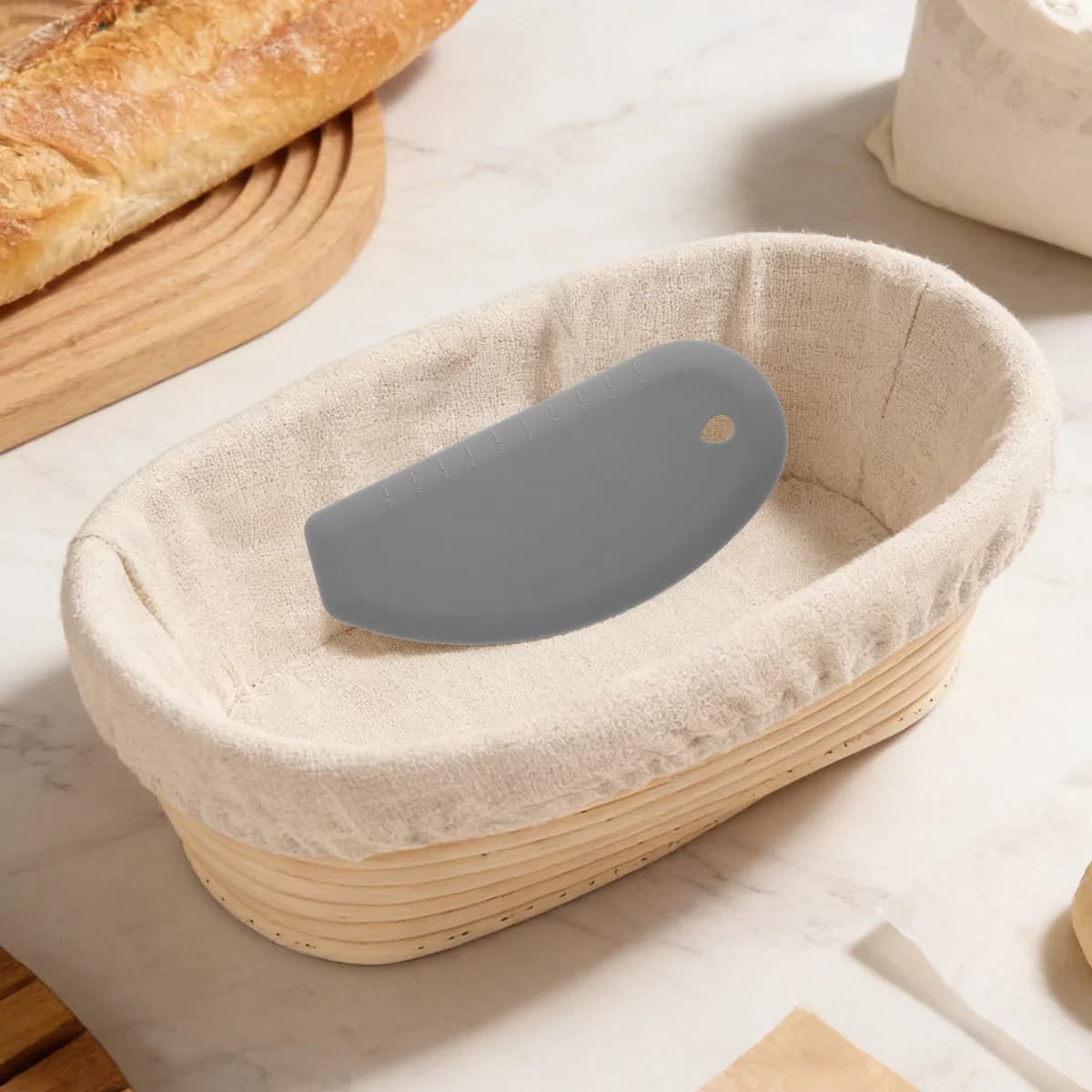 Cestello per lievitazione pane con raschietto in silicone, ciotole ovali per lievitazione impasto con rivestimenti, perfette per la cottura del pane