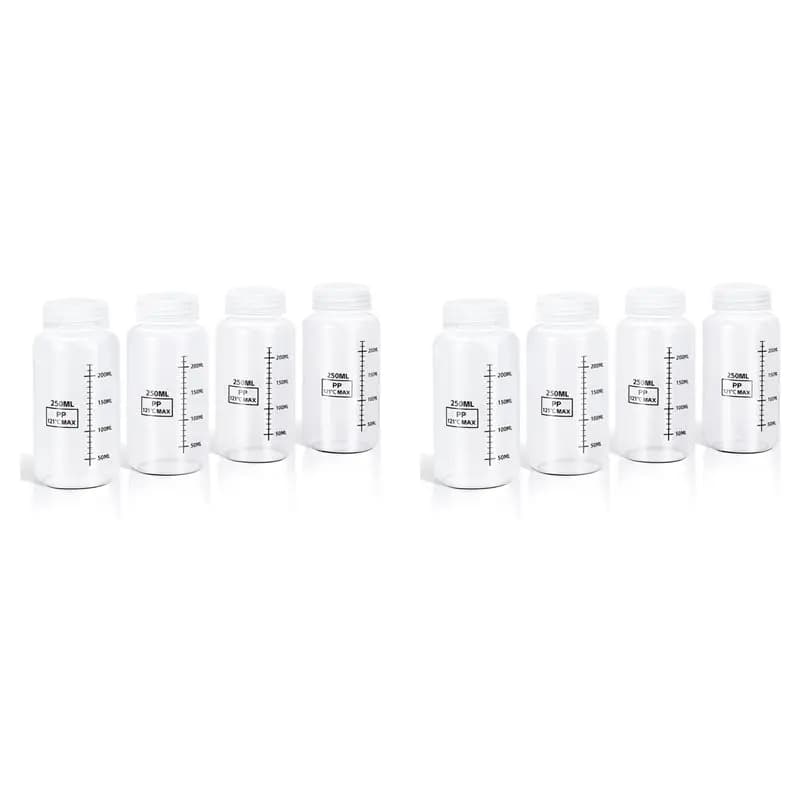 ABUI-8Pcs Plastic Bottles With Airtight Caps 8Oz/250Ml,Wide Mouth Liquid Containers, Reusable PP Graduated Plastic Bottles