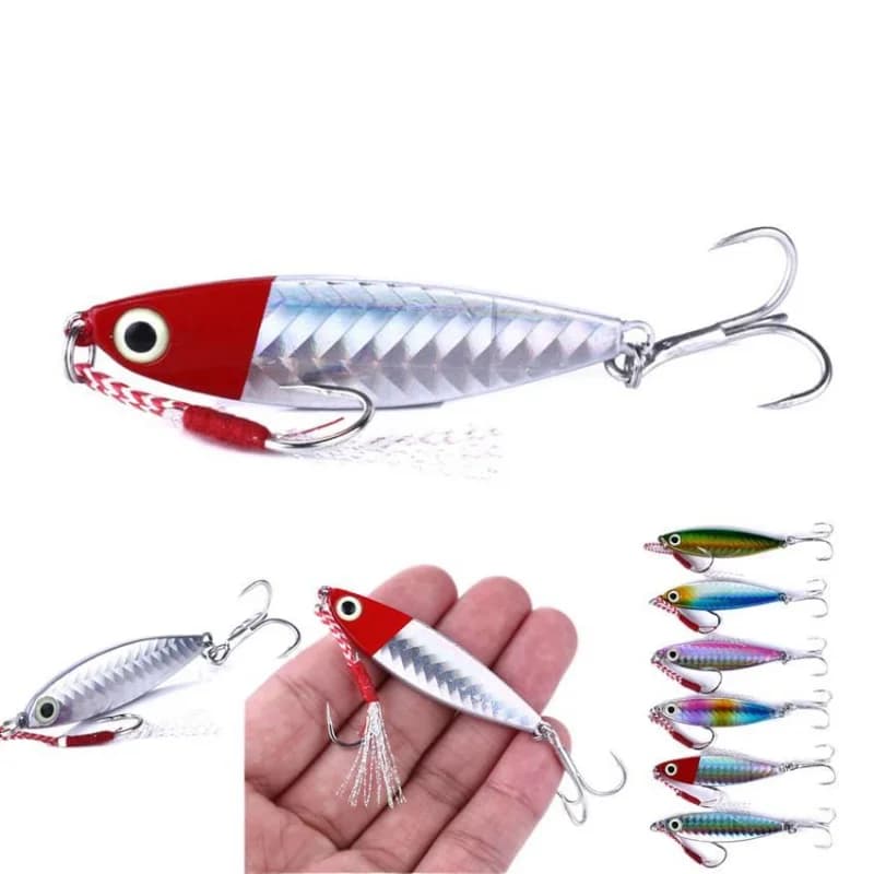 Set of 6 Metal Branzino Fishing baits with 3 Ami Iron and Design Front Plate, Available in Different Weight: 7g/10g/15g/20g