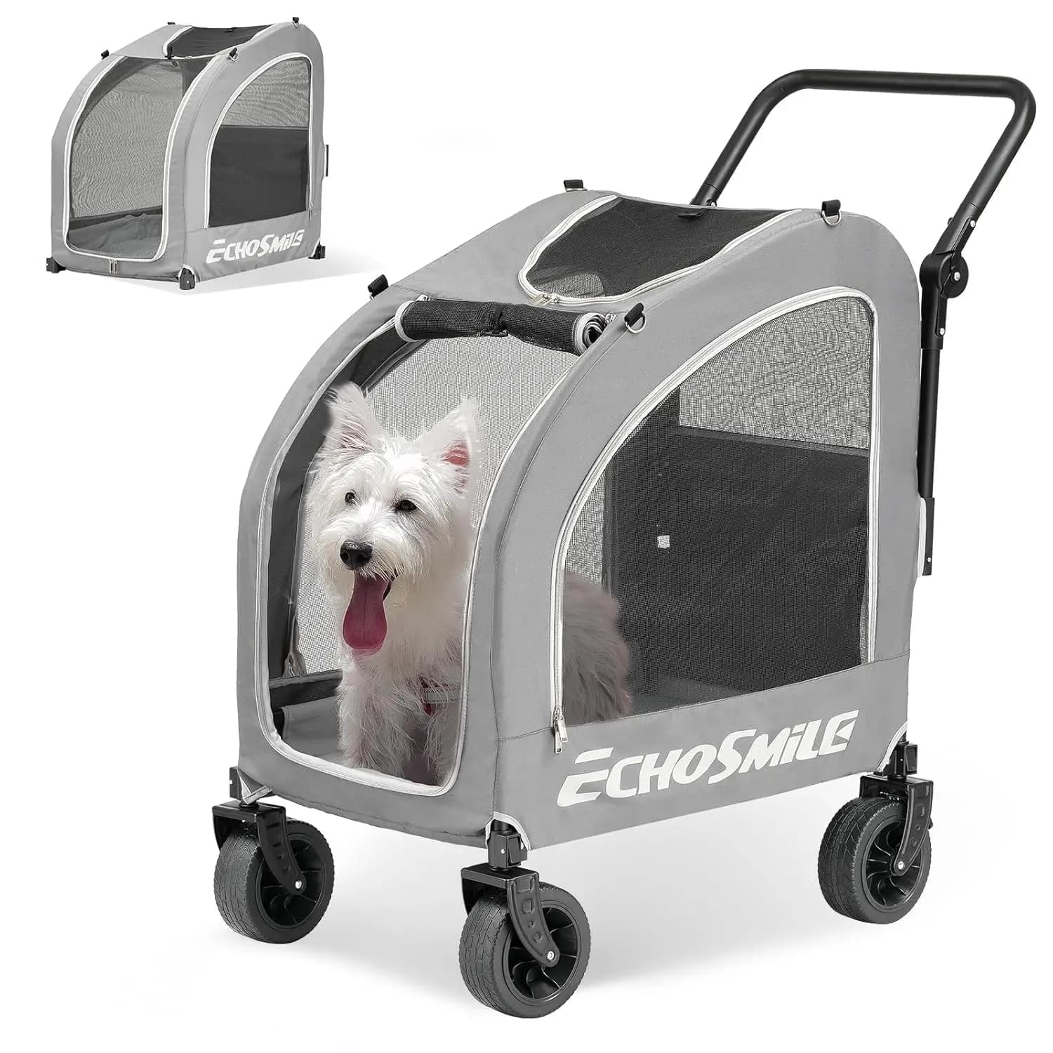 Passeggino pieghevole per cani e gatti, trasportino leggero per tutte le stagioni con cestino portaoggetti, maniglia regolabile, fino a 135 libbre