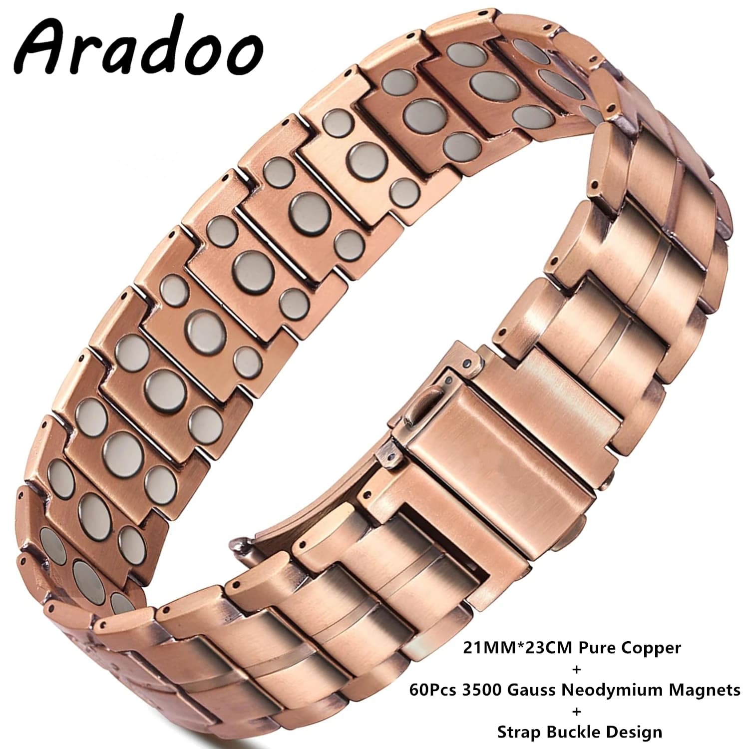 ARADOO Bracciale Magnetico in Rame 3X Potenza 3500 Gauss per Uomo, Braccialetto in Rame Puro con Magneti al Neodimio, Gioielli Regalo