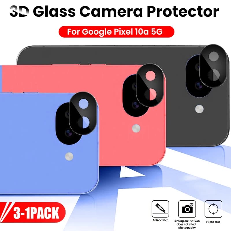 Pellicola Protettiva per Fotocamera in Vetro Temperato Curvo 3D Nera Pixle 10a (3-1 Pezzi) per Google Pixel 10a Pixel10a 10 a a10 5G 2026 9H+HD
