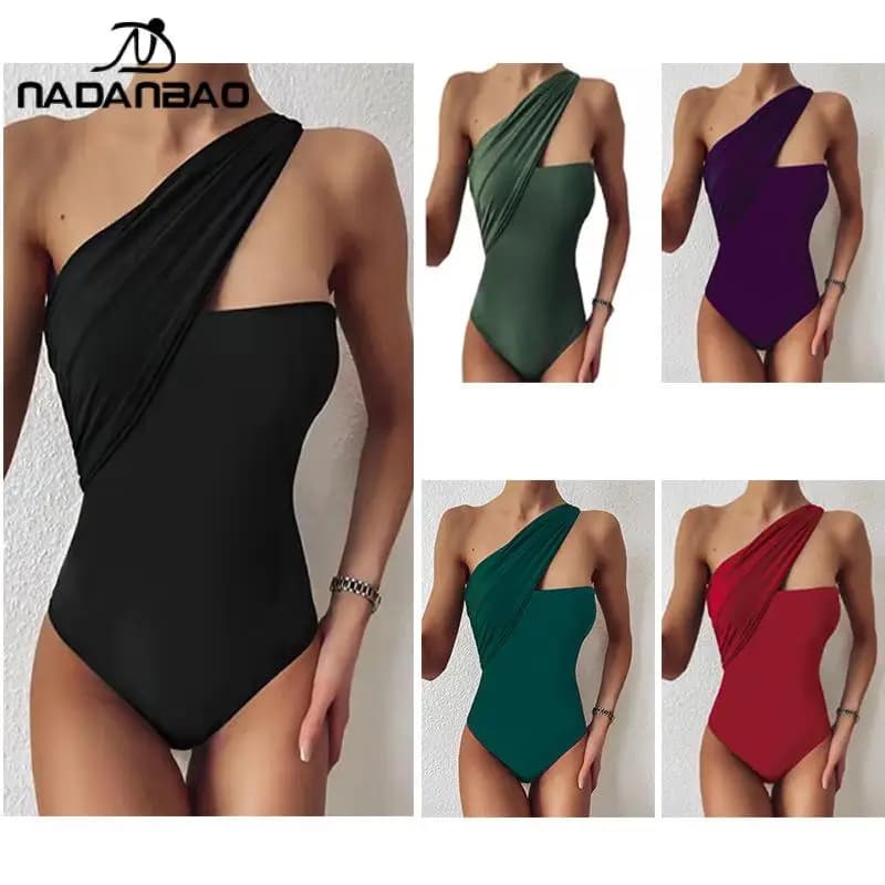 Nadanbao Swimsuits One Piece Suits Women Sexy One-Shoulder Swimwear Female Summer Solid Beach Party Bodysuit Surfing Beachwear