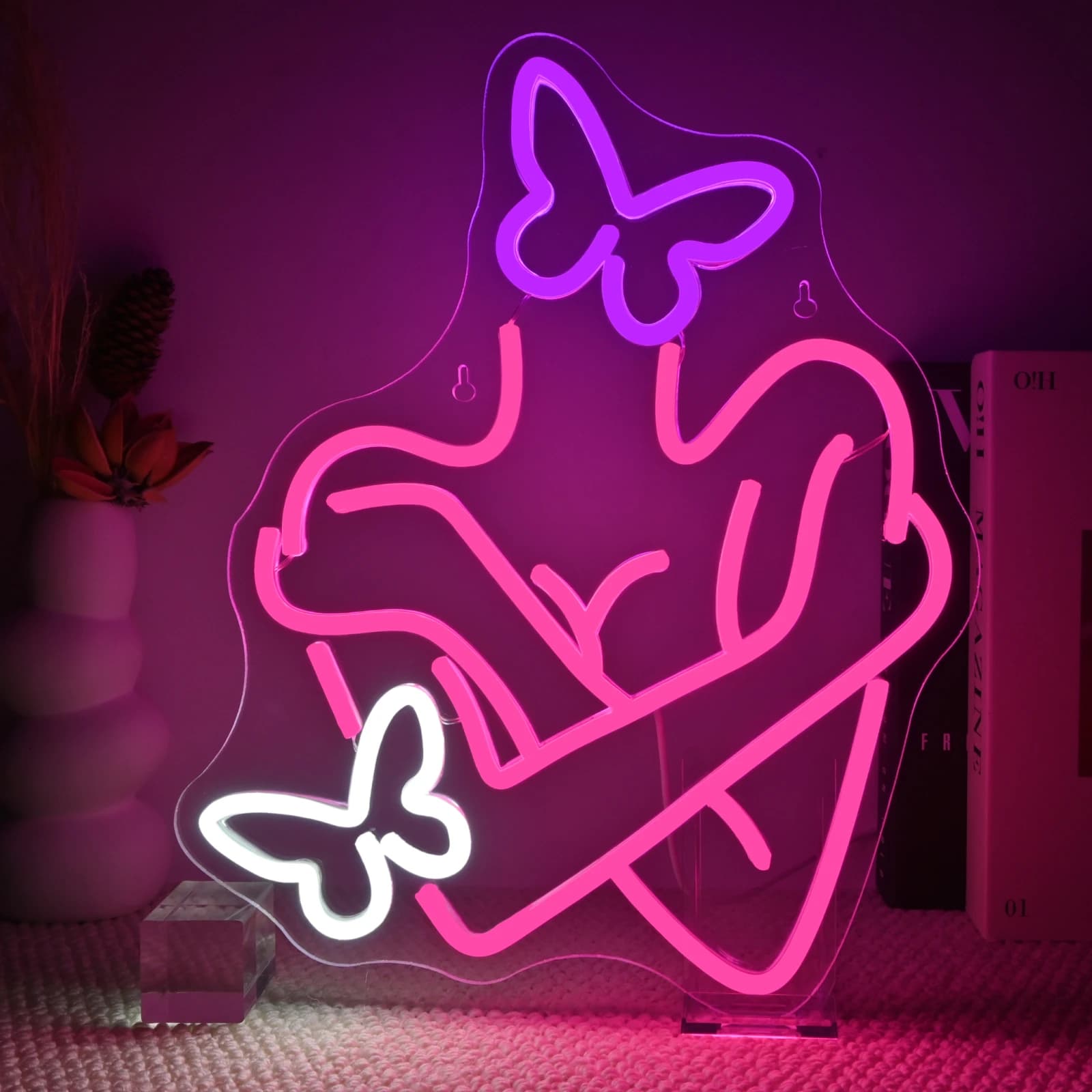 Insegna al neon Lady Butterfly Elegante insegna al neon a farfalla Decorazione da parete per club Luci a LED Camera da letto Soggiorno Ragazze Party Bar