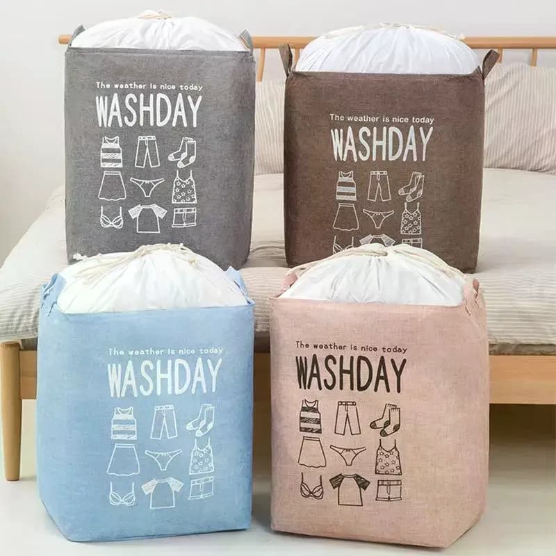Laundry Basket Foldable Waterproof Drawstring Cover Home Organizer Dirty Clothes Storage Bag Large Laundry Bucket For Home Use