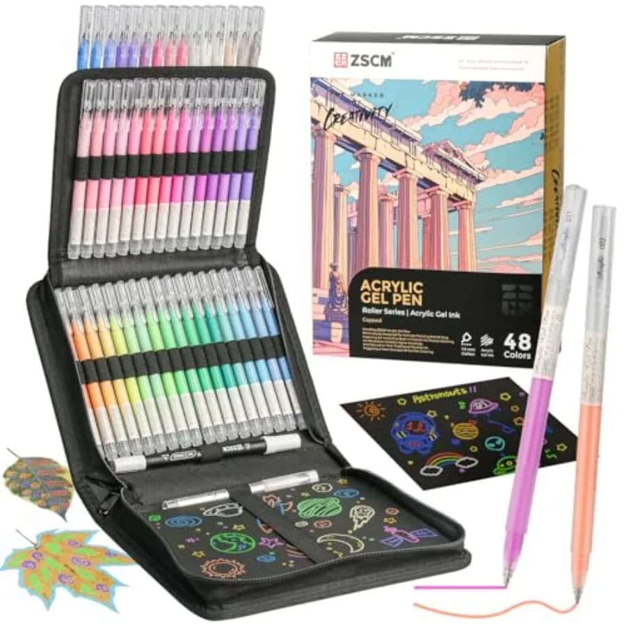 3D Acrylic Gel Pens and Black Paper Sketchbook for Drawing, 1mm Fine Point Acrylic Ink Pen, Opaque Archival Ink Pens for Black
