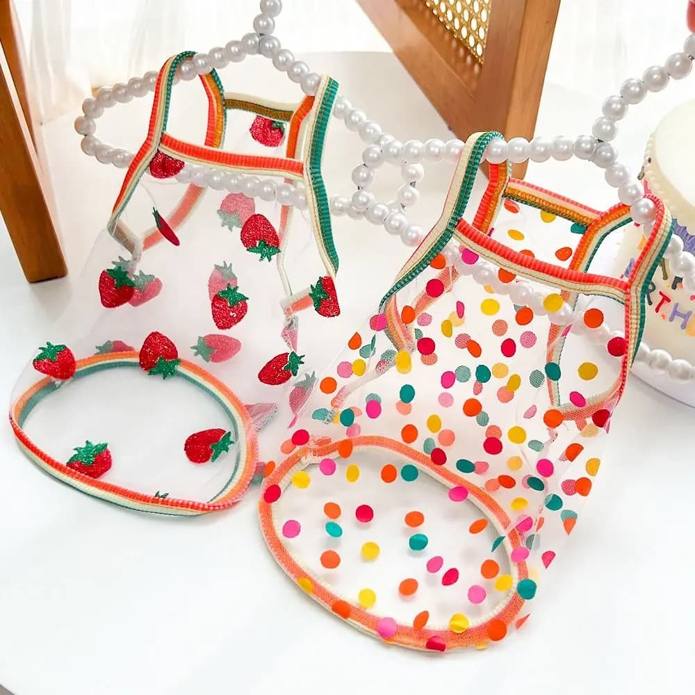 Regalo: Gilet/Camicia per animali domestici con protezione solare, motivo fragola, traspirante, in fibra di poliestere a rete, per gatti e cuccioli