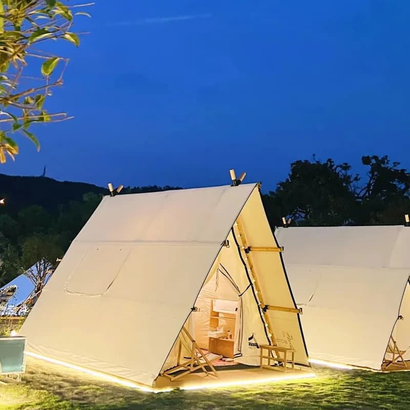 Tenda Triangolare di Lusso per Campeggio Boutique, Rifugio Elegante, Montaggio Rapido, Tenda Safari, Tende Glamping in Tela Resistente, Eco-Sostenibile