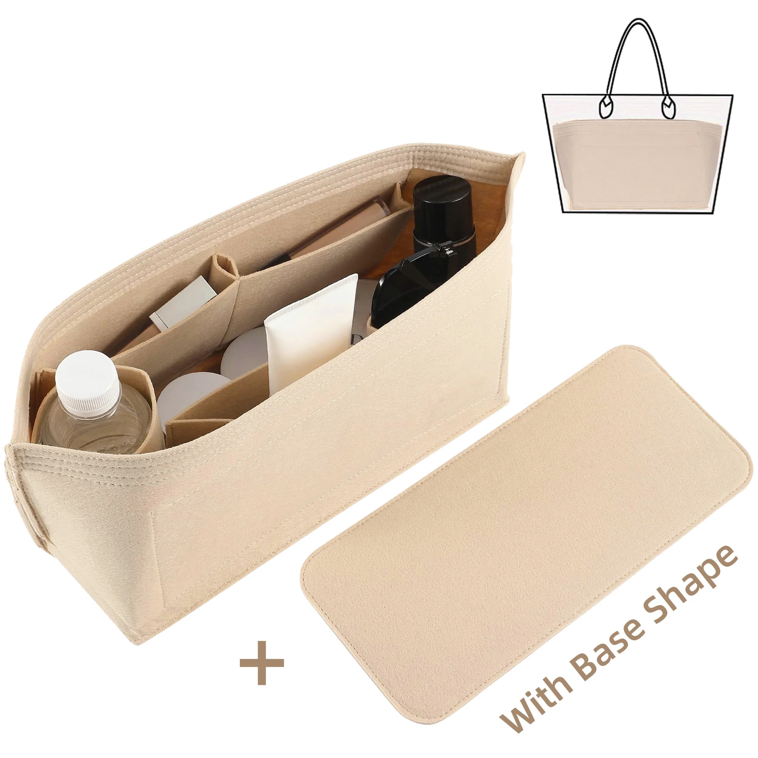 Purse Organizer Insert for Handbags & Base Shaper 2pc Set, Felt Organizer Insert Large Tote, Bag Organizer with Zipper, 3 Size