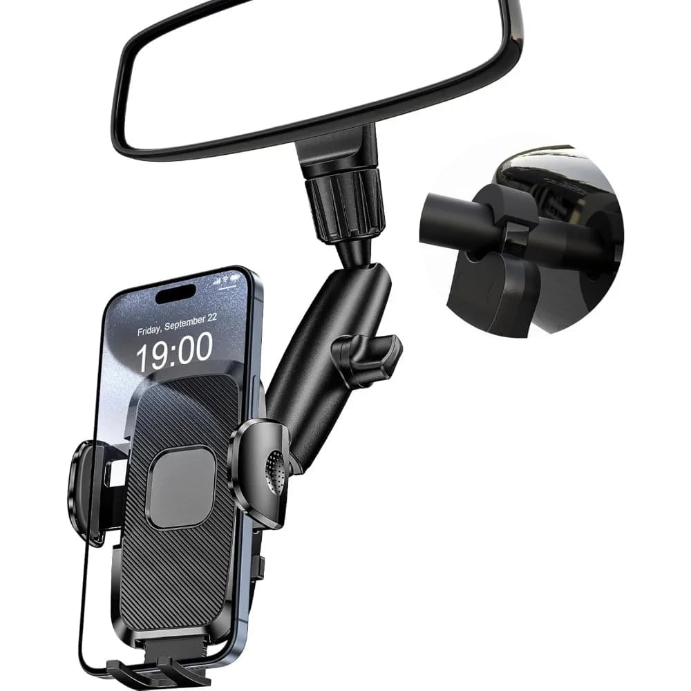 Supporto Universale per Telefono da Specchietto Retrovisore, Rotazione a 360°, Regolabile per Smartphone da 4 a 7 Pollici