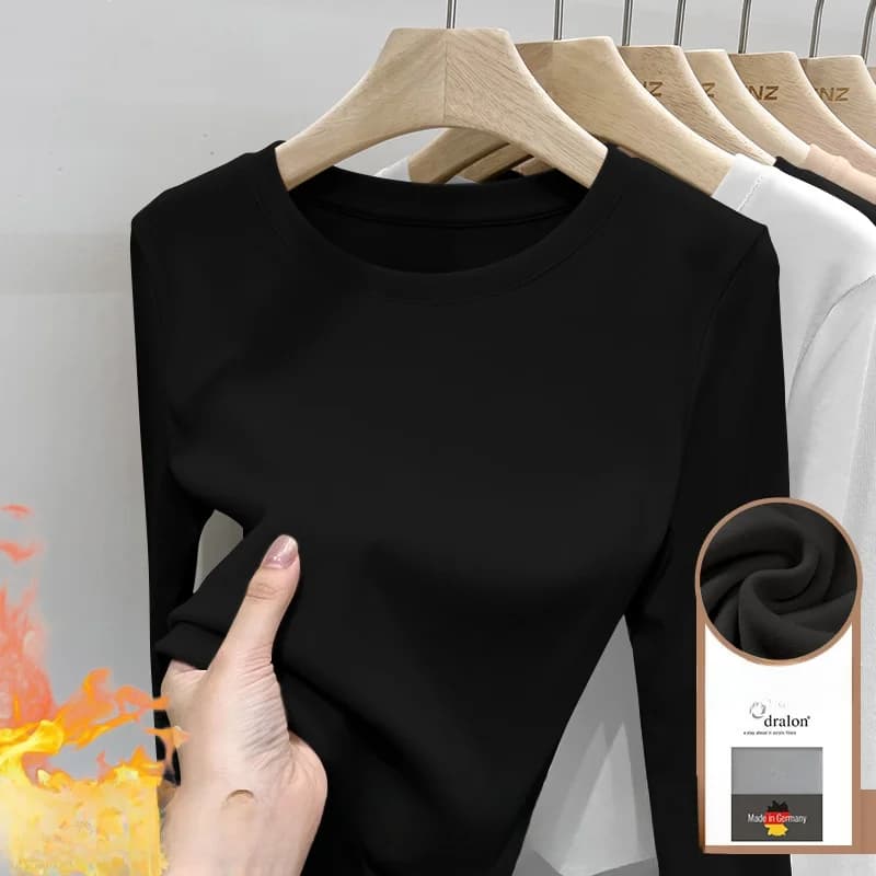 Women's round Neck Base Shirt Long Sleeve Fleece Lined Dervo Top Winter Warm Inner Wear Fashionable Commute Style T-shirt