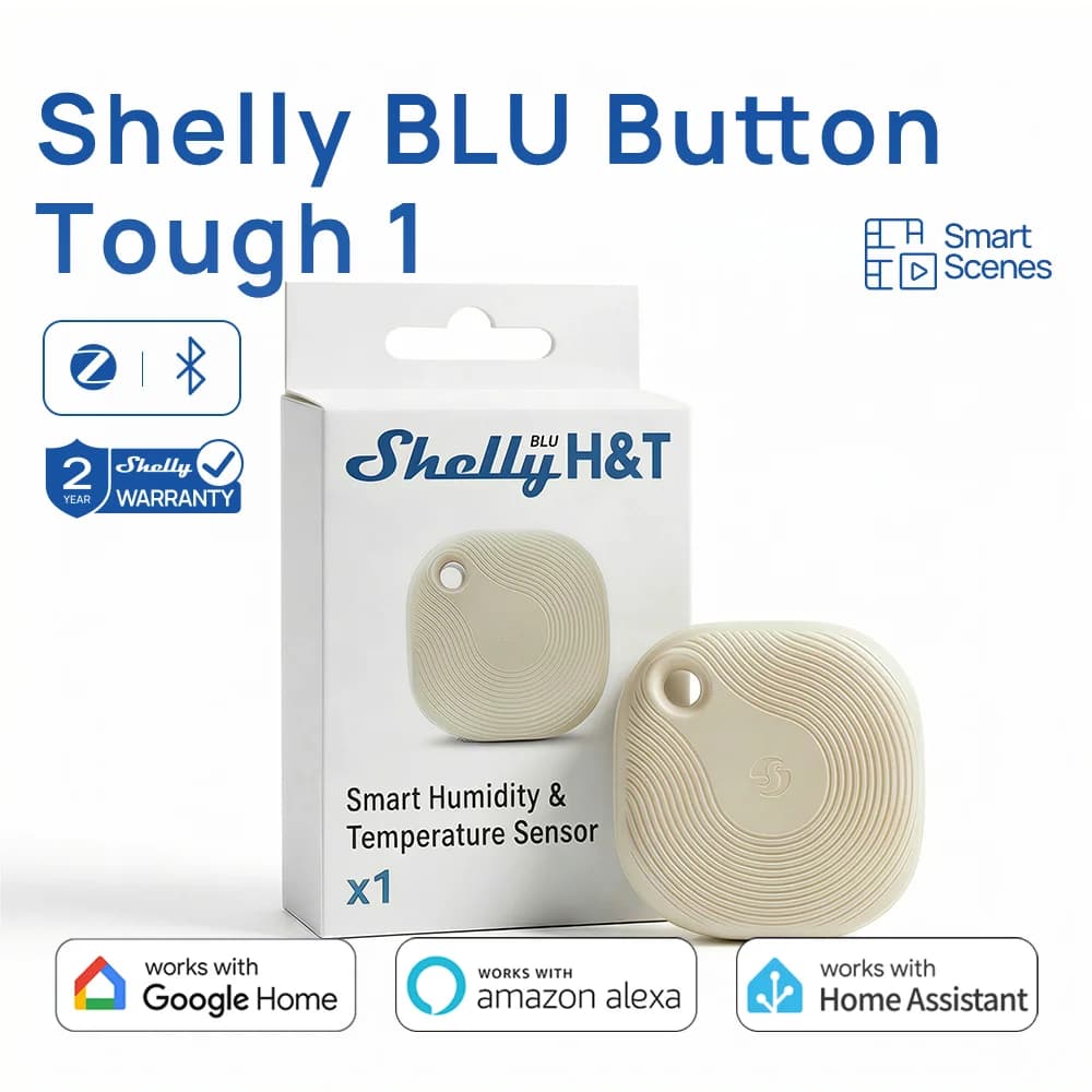 Shelly BLU Button Tough 1 ZB Bluetooth Operated Zigbee Smart Button Able To Turn On/off Appliances Dim Activate Scenes