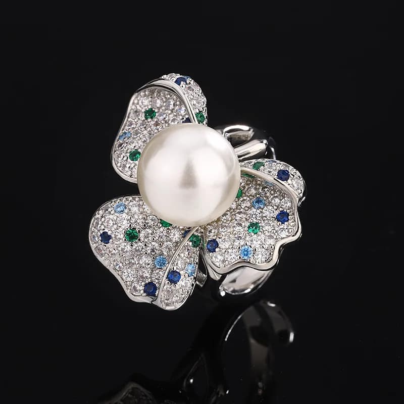 Nuovi gioielli, in rame placcato platino, nuovo stile con intarsi di perle, anello di lusso leggero che cambia colore per donna, 12 mm