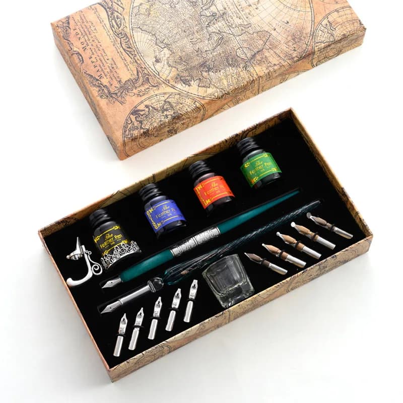 Glass Dip Pen Sets Star Starry Sky Calligraphy Writing CrystalPens 4 Color Ink Fountain Pen Student Stationery Gift