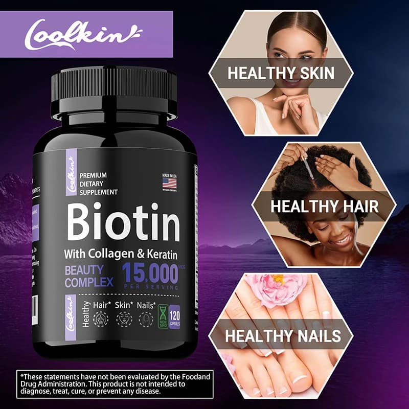 Capsule di collagene con biotina - Assorbimento del calcio, crescita dei capelli, migliora la pelle secca, cura della bellezza della pelle, supporta la salute delle unghie