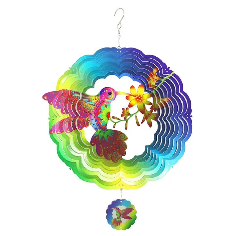 A67P-3D Rotating Wind Chime Outdoor Garden Wind Turns Orange Flowers Bird Garden Pendant For Garden Decoration