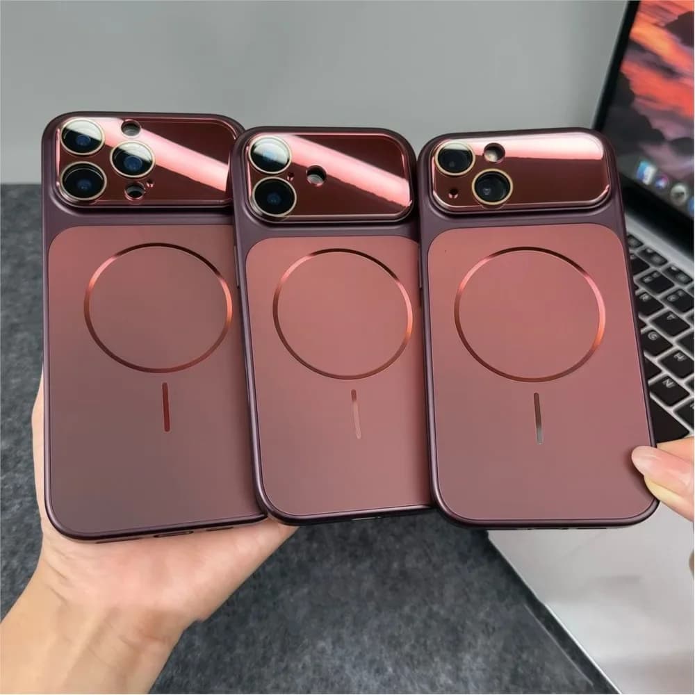 Crystal Large Window Magnetic Phone Case for iPhone 13 14 15 16 17 18 Pro Max Plus Luxury Flowing Light Phone Cover For Magsafe